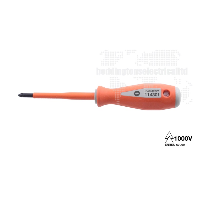 Boddingtons Electrical PZ Insulated Pozidrive Screwdrivers , PZ1, 80mm Blade Length, 175mm Overall Length 114301