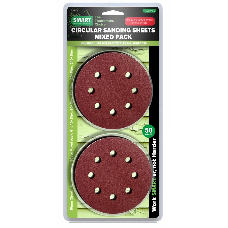 Smart 115mm Mixed Grit Circular Sanding Sheets – 50pk – HSCMIX50