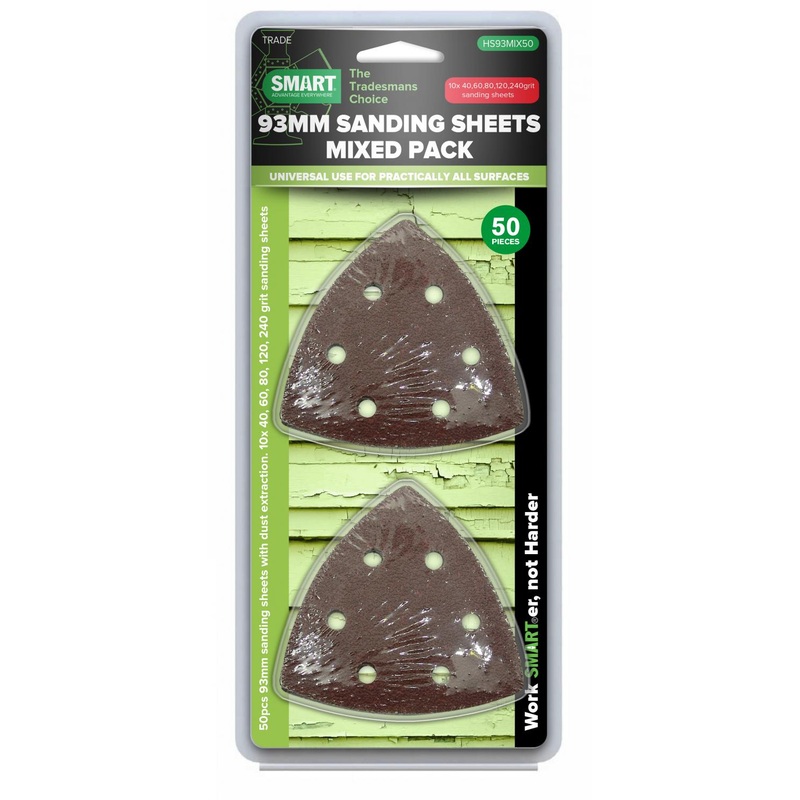 Smart 93mm Mixed Grit Triangular Sanding Sheets – 50pk – HS93MIX50