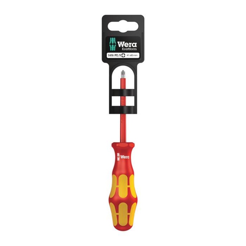 Wera Kraftform Plus VDE 165 I PZ/S SB Insulated Screwdriver for Plusminus Screws (Pozidriv/Slotted), 1 x 1×80 MM