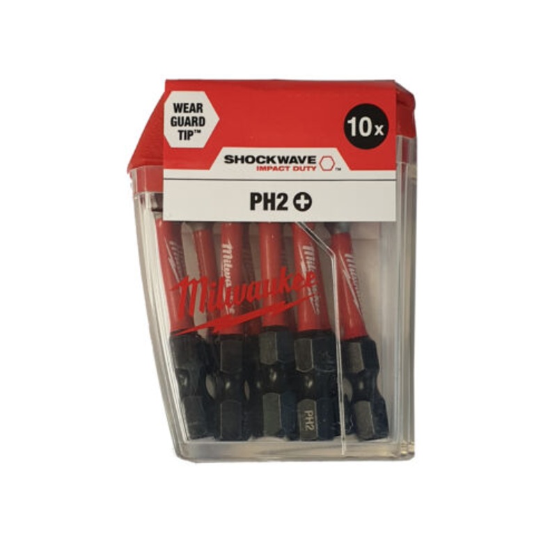 Milwaukee Shockwave Impact Duty PH2 x 50mm Screwdriving Bit Set 4932472048 – 10pc