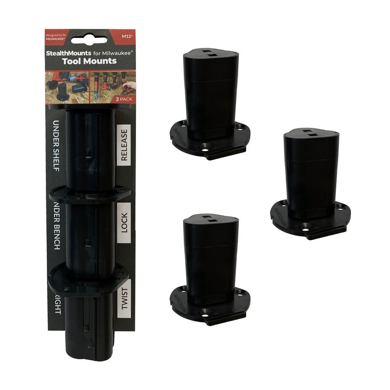 StealthMounts 3 Pack Tool Mounts for Milwaukee M12 Tools – Black
