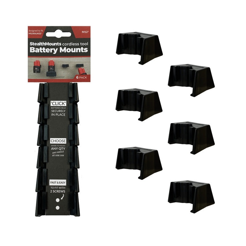StealthMounts 6 Pack Battery Holders for Milwaukee M12 Batteries – Red