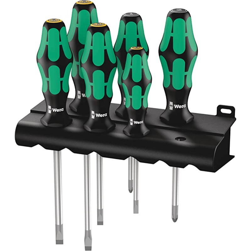 Wera 334/355/6 Kraftform Plus Lasertip screwdriver set with rack, PZ/SL, 6pc