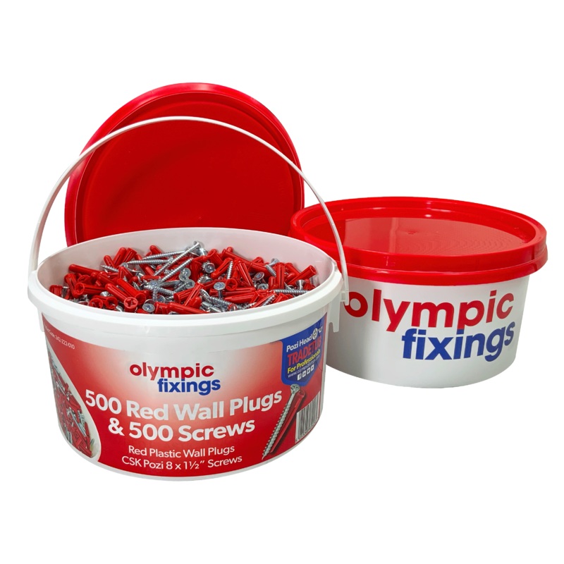 Olympic Fixings 500 Red wall plugs and 500 CSK Square 8 x 1 1/2 screws