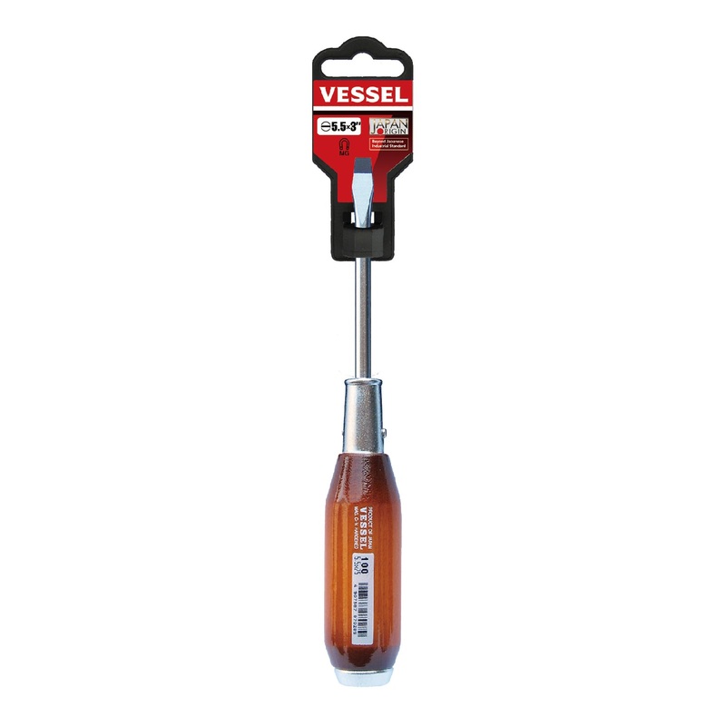 Vessel Real Wood Handle Tang-Thru Screwdriver No.100 – 5.5×75
