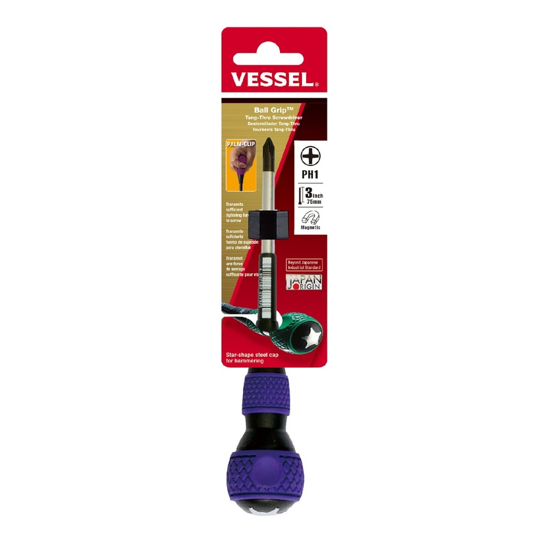 Vessel Ball Grip Tang-Thru Screwdriver No.230 – 1×75