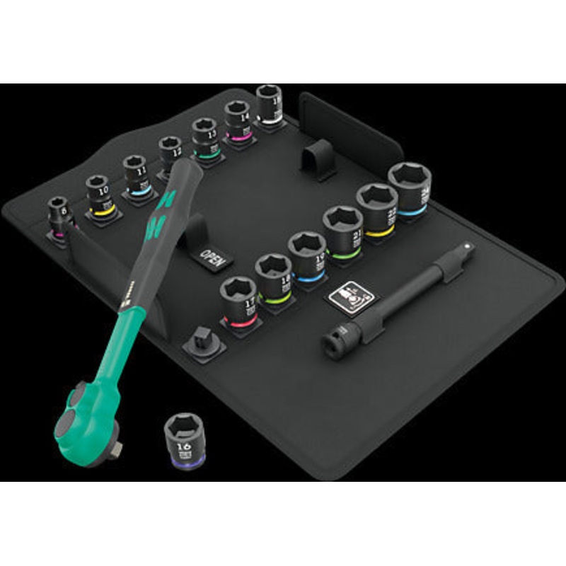 Wera 8100 SB 12 Zyklop Comfort Ratchet set, reversing lever, 3/8 drive, metric, 16 pieces