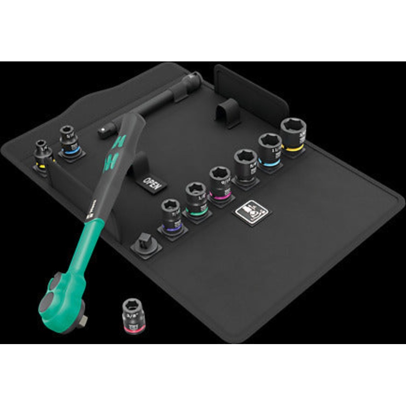 Wera 8100 SB 13 Zyklop Comfort Ratchet set, reversing lever, 3/8 drive, imperial, 11 pieces