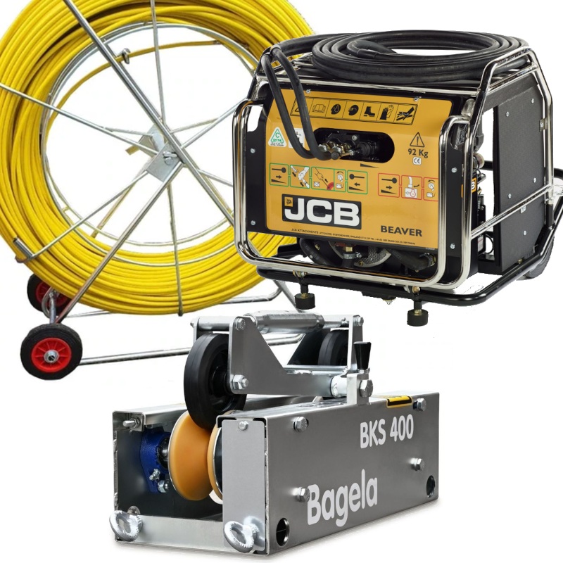 Cable Rod Pusher with Cutting Roller, Power Pack & Reel