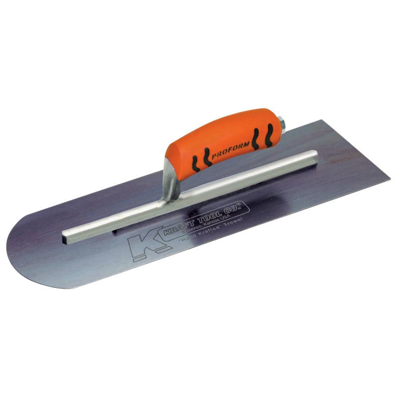 Kraft 10 x 4 Round Front/Square Back Blue Steel Cement Trowel with ProForm Handle