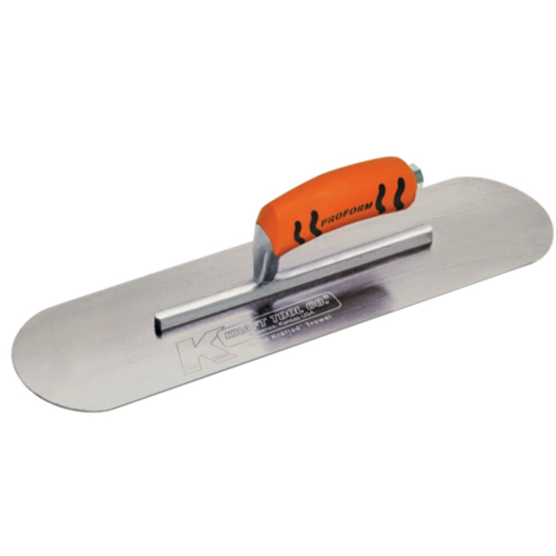 Kraft 22 x 4 Carbon Steel Pool Trowel with a ProForm Handle on a Short Shank