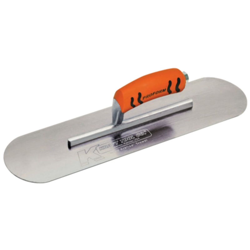 Kraft 20 x 5 Carbon Steel Pool Trowel with a ProForm Handle on a Short Shank