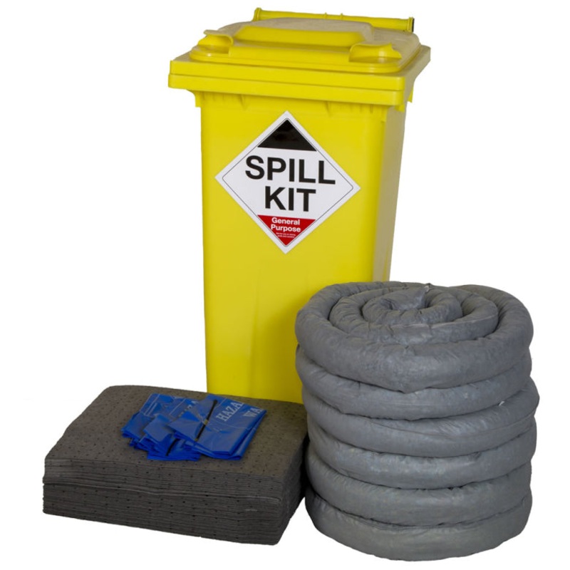 120 Litre General Purpose Spill Kit – Yellow Wheelie Bin (Medium)