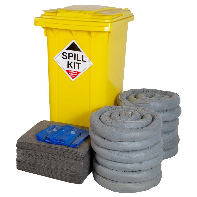 240 Litre General Purpose Spill Kit – Yellow Wheelie Bin (Large)