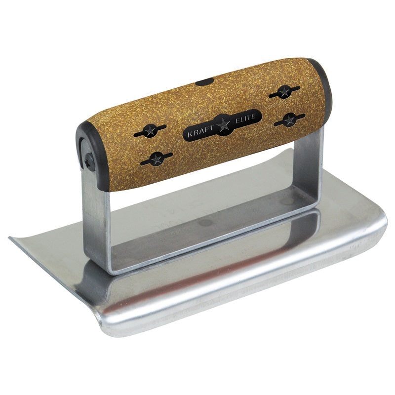 Kraft 8 x 4 1/4R Elite Series Stainless Steel Curved Edger with Cork Handle