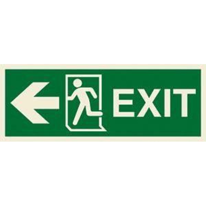 Marine Direction Sign: EXIT + Running man symbol + Arrow left
