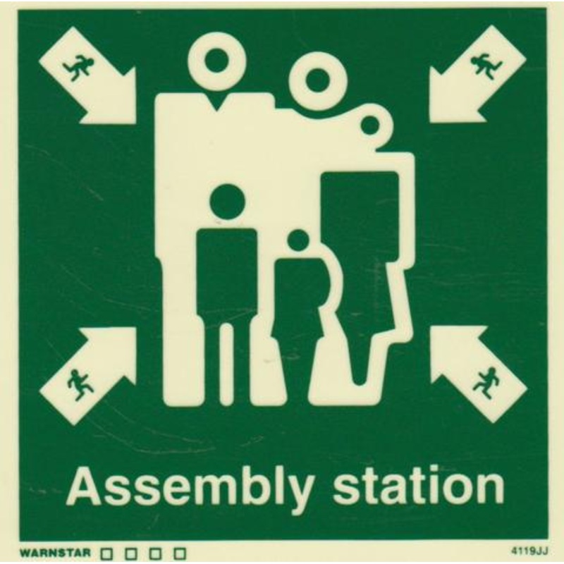 Marine Safety Sign, IMO Life Saving App. Symbol: Assembly Station – With Text