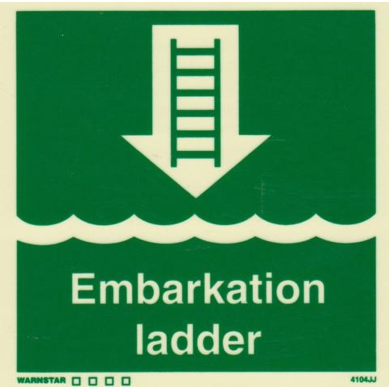 Marine Safety Sign, IMO Life Saving App. Symbol: Embarkation Ladder – With Text