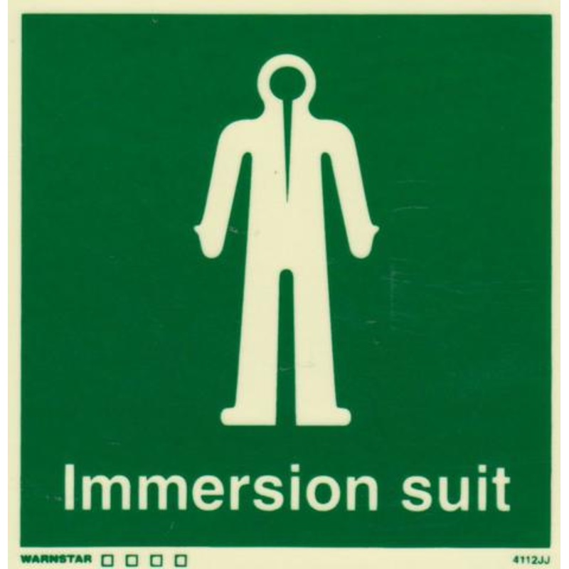 Marine Safety Sign, IMO Life Saving App. Symbol: Immersion Suit – With Text