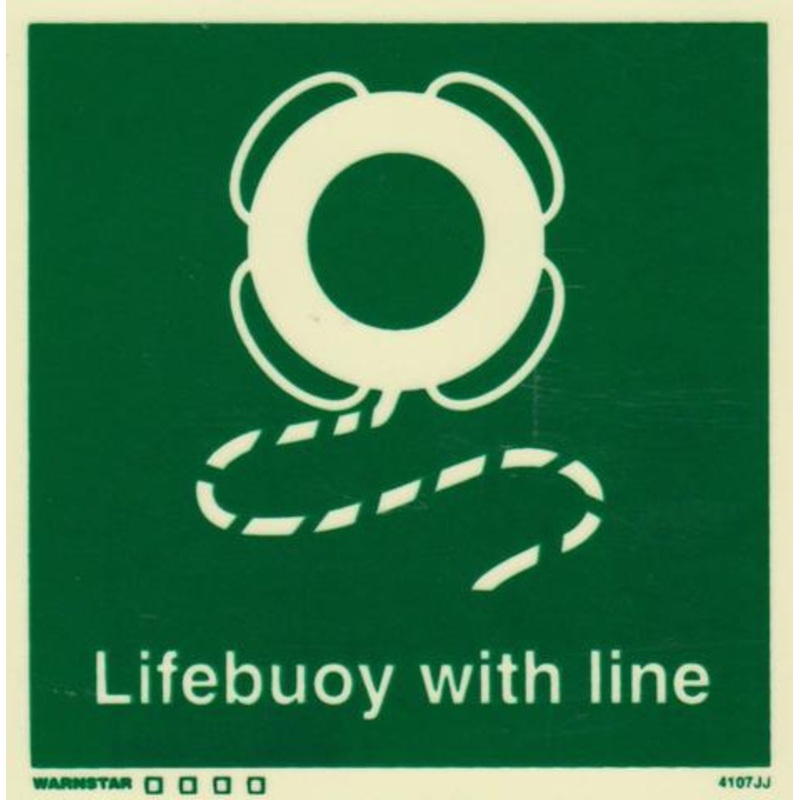 Marine Safety Sign, IMO Life Saving App. Symbol: Lifebuoy With Line – With Text