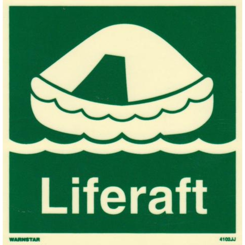 Marine Safety Sign, IMO Life Saving App. Symbol: Liferaft – With Text