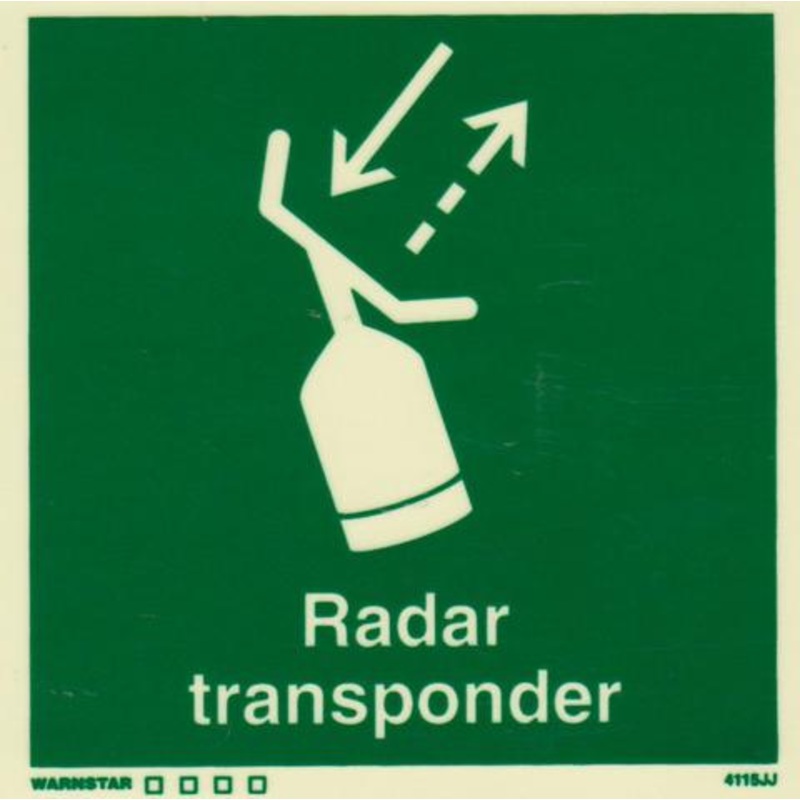 Marine Safety Sign, IMO Life Saving App. Symbol: Radar Transponder – With Text