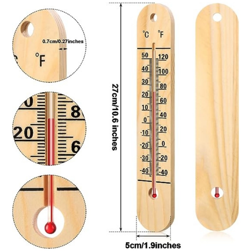 Indoor Patio Wall Thermometer – 10.5 Inch Wooden Double Scales