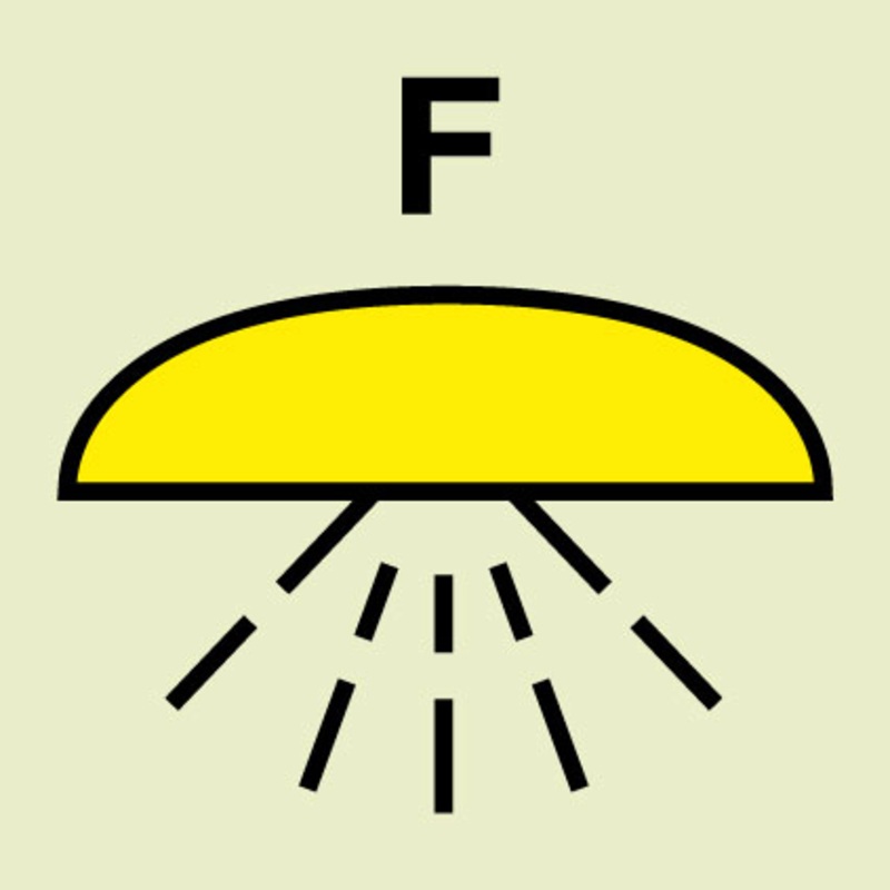 MARINE FIRE SIGN, IMO FIRE CONTROL SYMBOL: SPACE PROTECTED BY FOAM FIRE EXTINGUISHING SYSTEM