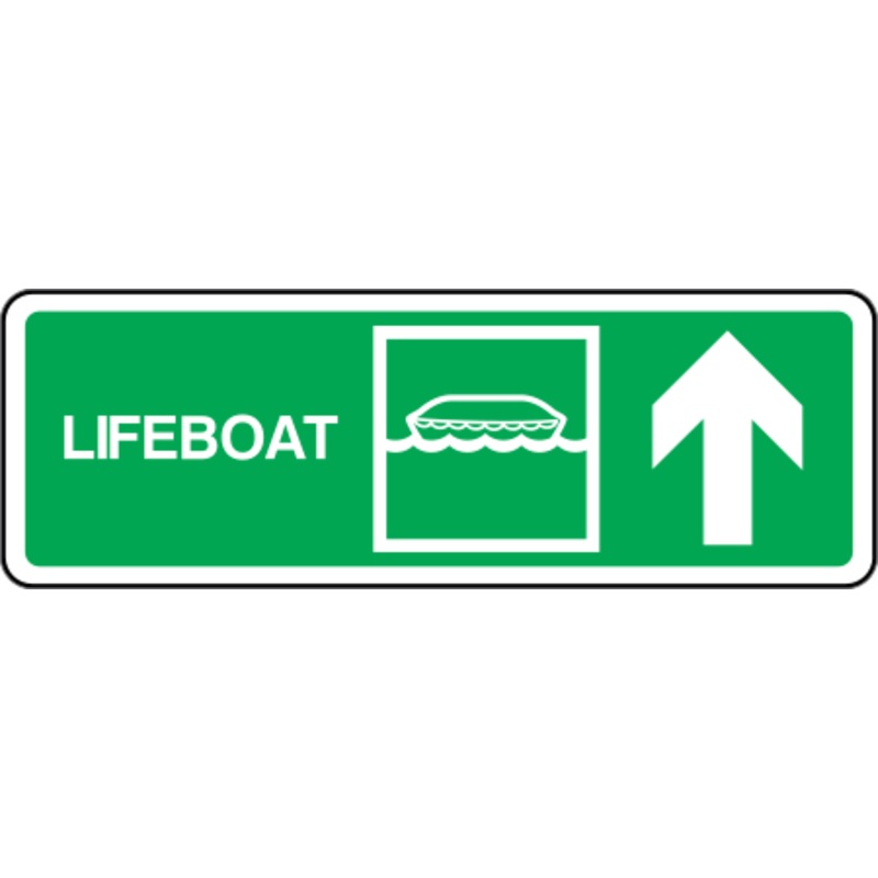 MARINE DIRECTION SIGN: LIFEBOAT ARROW UP WITH TEXT