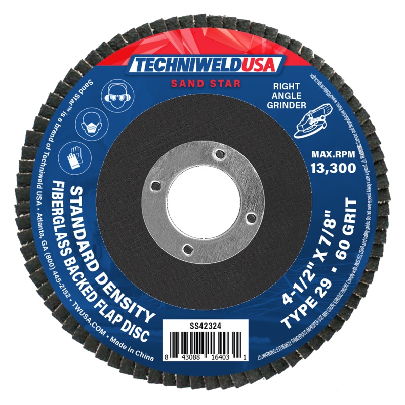 4-1/2 X 7/8 60 Grit – Flap Disc (Fiberglass) Type 29 Reg. Density (Sold By The Disc, 10 Discs/Box, 200 Discs/Case)