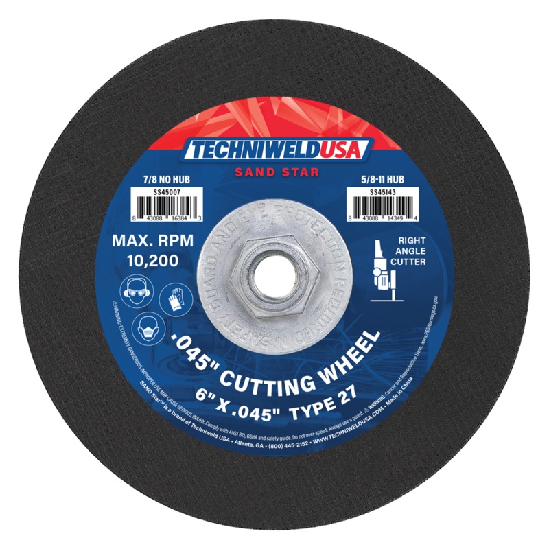 6 X .045 X 5/8-11 Type 27 .045 Cut Off Wheel W/Metal Threaded Hub – TechniweldUSA
