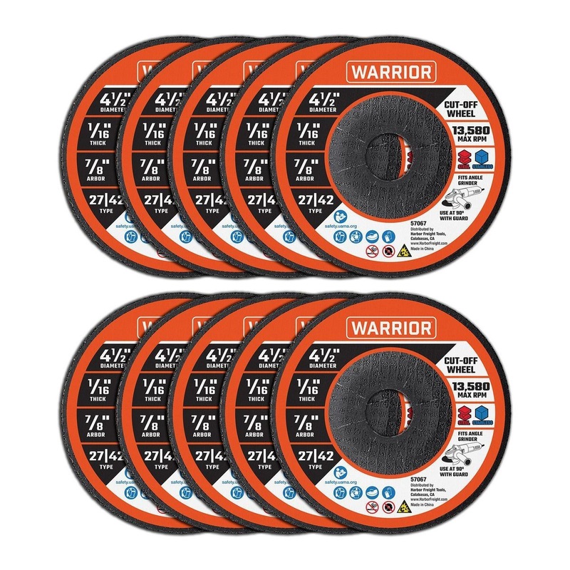 WARRIOR – 4-1/2 in. x 1/16 in. x 7/8 in. Type 27/42 Metal Cut-Off Wheel, 10-Pack