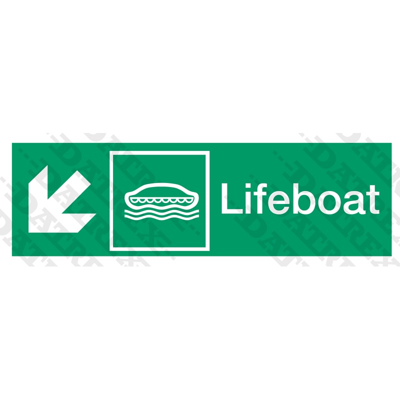 IMO LIFESAVING SIGNS Lifeboat arrow diagonal down left – 100mm x 300mm