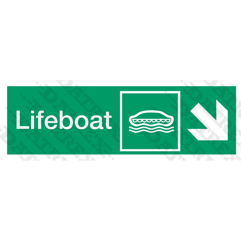 IMO LIFESAVING SIGNS Lifeboat arrow diagonal down right – 100mm x 300mm