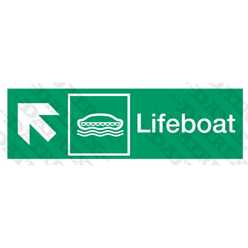 IMO LIFESAVING SIGNS Lifeboat arrow diagonal up left – 100mm x 300mm