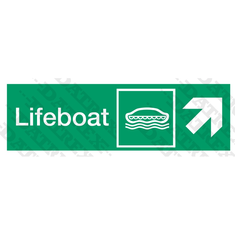 IMO LIFESAVING SIGNS Lifeboat arrow diagonal up right – 100mm x 300mm