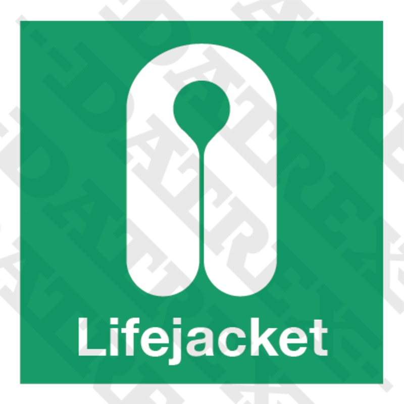 IMO LIFESAVING SIGNS Lifejacket with text – 150mm x 150mm