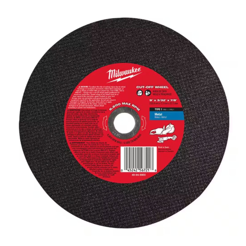 Milwaukee – 9 in. x 3/32 in. x 7/8 in. Type 1 Metal Cut-Off Wheel