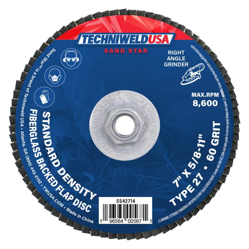 7 x 5/8-11 – 60 Grit Type 27 Standard Density Fiberglass Backed Flap Disc
