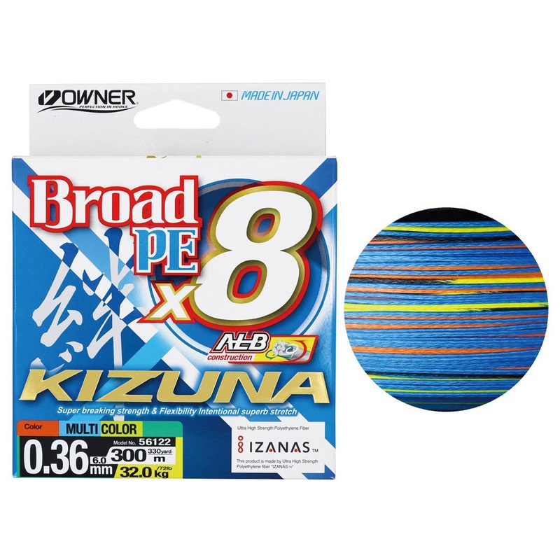 Owner Kizuna Broad PE X8 Braided Line Multi-Colour 300m