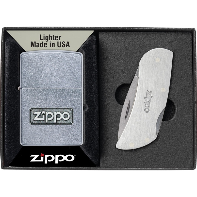 Zippo Brushed stainless Lighter & Pocket Knife Set 49391