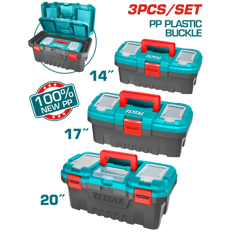 Total 3 Pcs Plastic Tool Boxes Set TPBXK0031