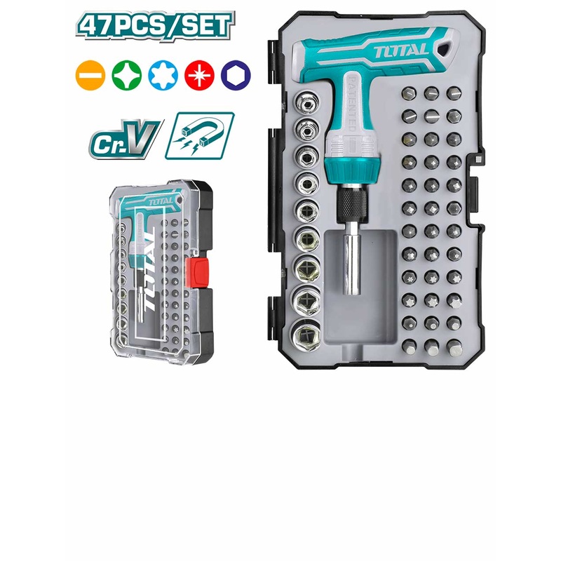 Total 47 Pcs T-Handle Wrench Screwdriver Set TACSD30476