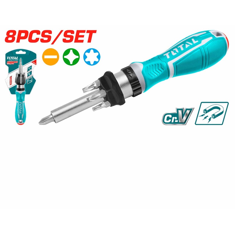 Total 8 Pcs Ratchet Screwdriver Set TACSD30086