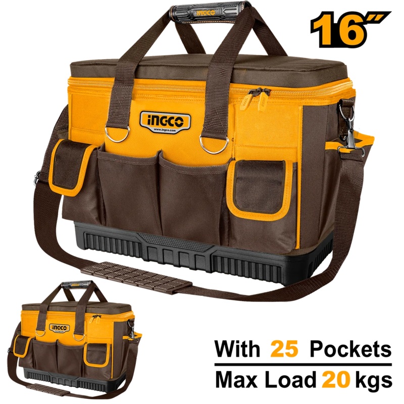 INGCO 16 Tool Bag – Heavy-Duty with 25 Pockets & Shoulder Strap | HTBG10