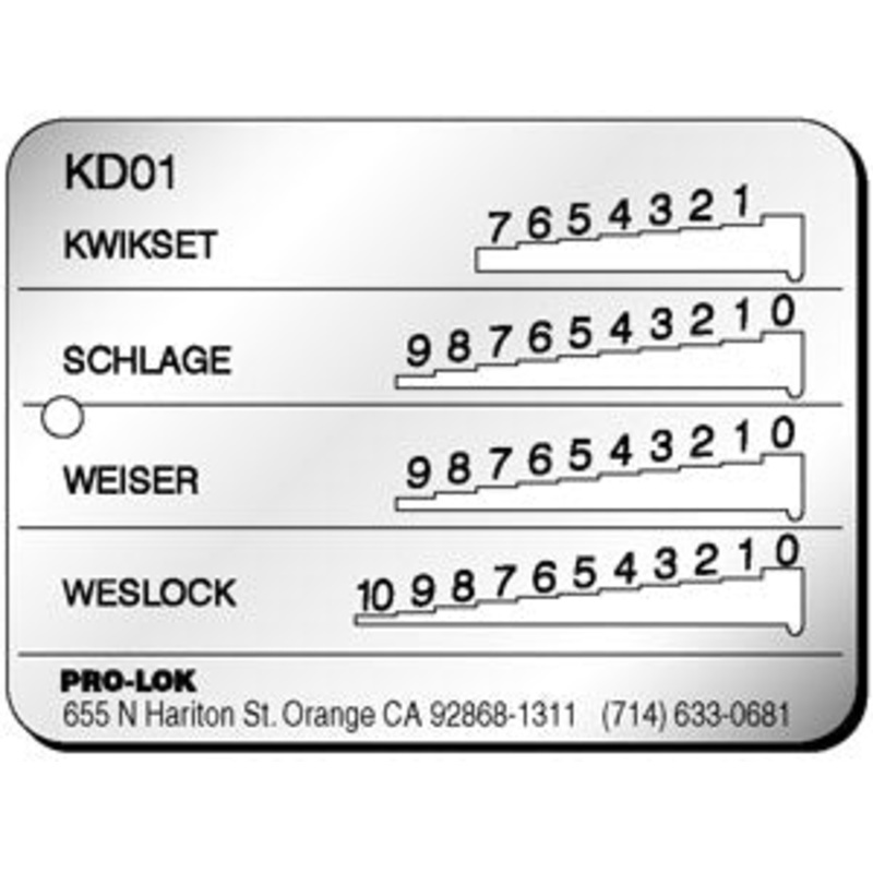 Kwikset Schlage Weiser Weslock 4-IN-1 Key Gauge KD01