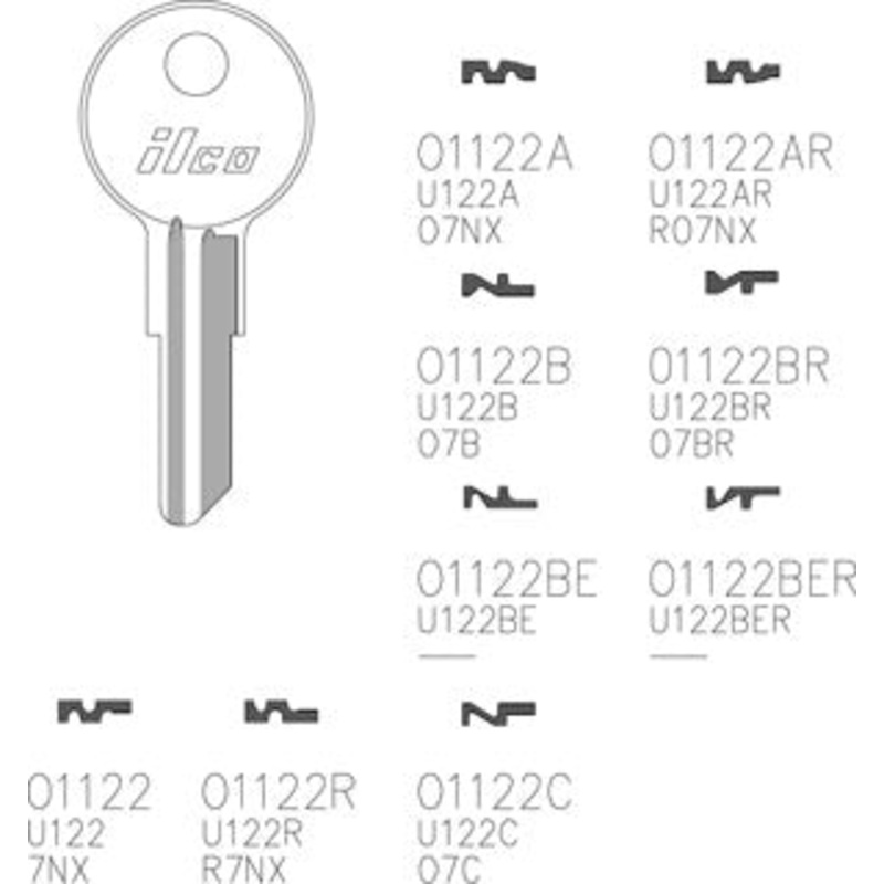 O1122BR Bag of 10 Nickel Plated Brass Key Blanks