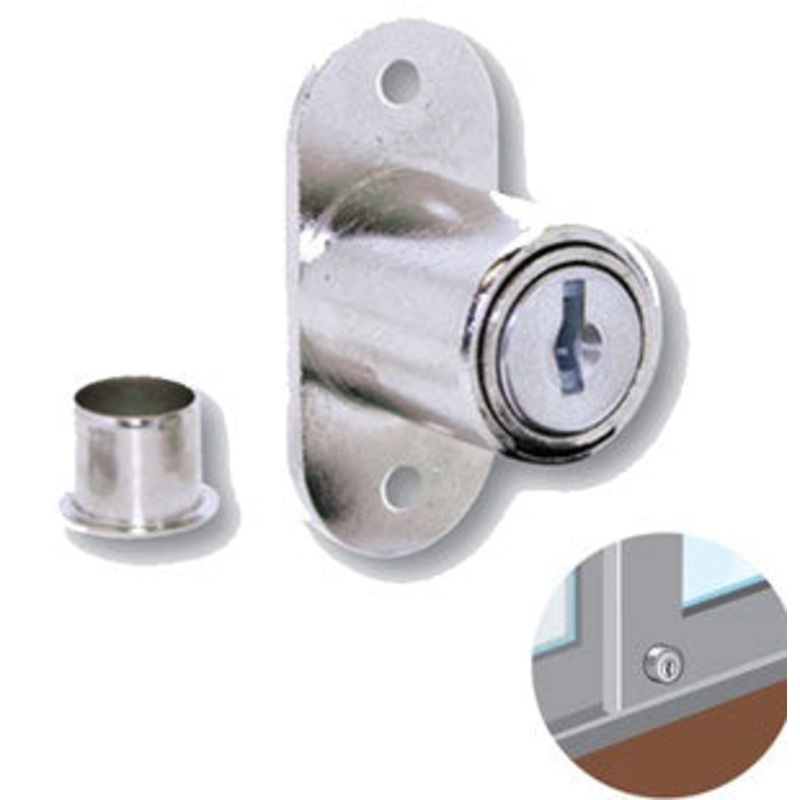Plunger Lock for Sliding Bypassing Doors. Bright-nickel finish Keyed to 201