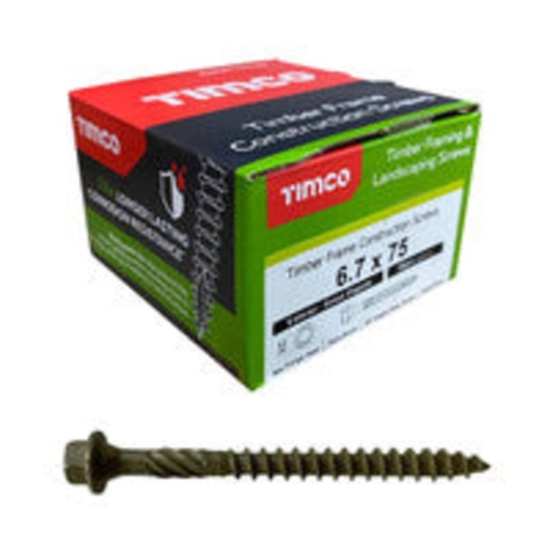 Timco Index Hex Head Timber Screw 6.7 x 75mm – Organic Green 50 Box